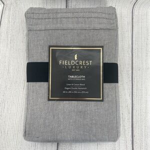 Fieldcrest Tablecloth Dark Gray 60x84 Double Hemstitch Linen Blend Herringbone